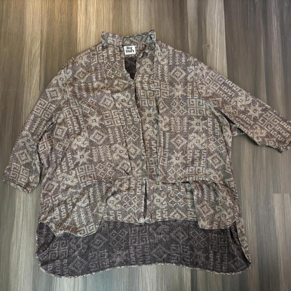The Big Shirt Carole Tomkins Shirt Size 3 Lagenlook USA Made Rayon Layered